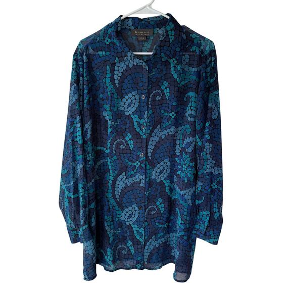 Lane Bryant Tops - features a vibrant mosaic-style pattern in shades of blue and teal Size 14